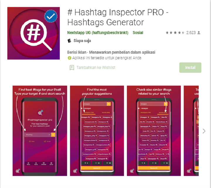 aplikasi pencari hastag instagram - hashtag inspector